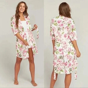 Show Me Your Mumu Pink Cream Pink Floral Robe Kimono Duster Garden of Bl…